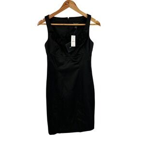 White House Black Market Black Sleeveless Ruffle Neck Sheath‎ Dress Size 2